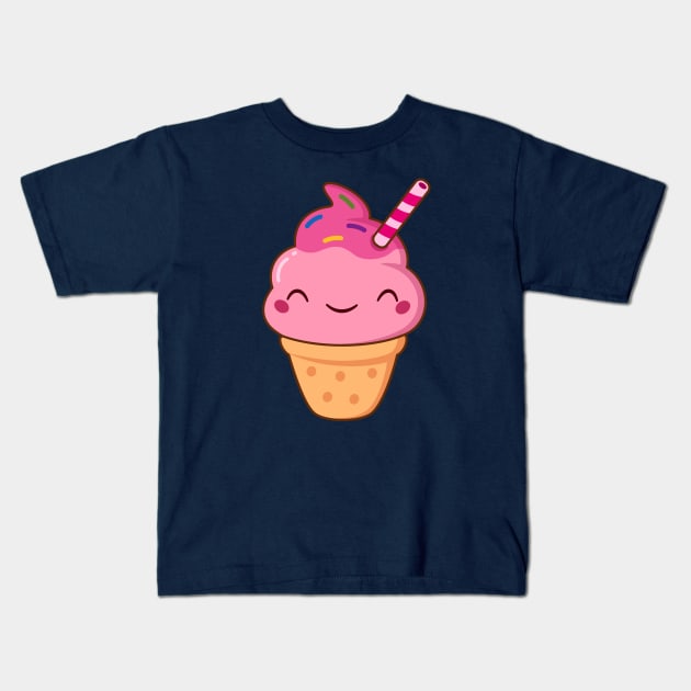 Cute Kawaii Ice Cream Cone Kids T-Shirt by wordsberry